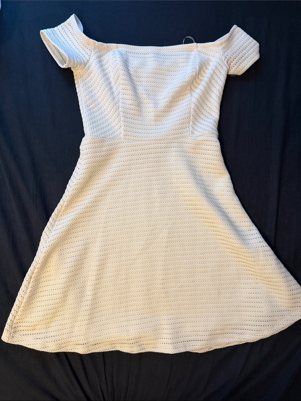 Lush Cream Off-Shoulder Textured A-Line Mini Dress